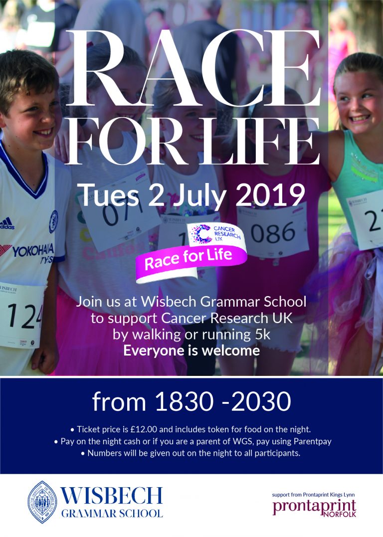 ‘Race for Life’ in aid of Cancer Research UK 2 July at WGS Everyone